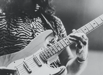 Close up of Speer's Guitar.