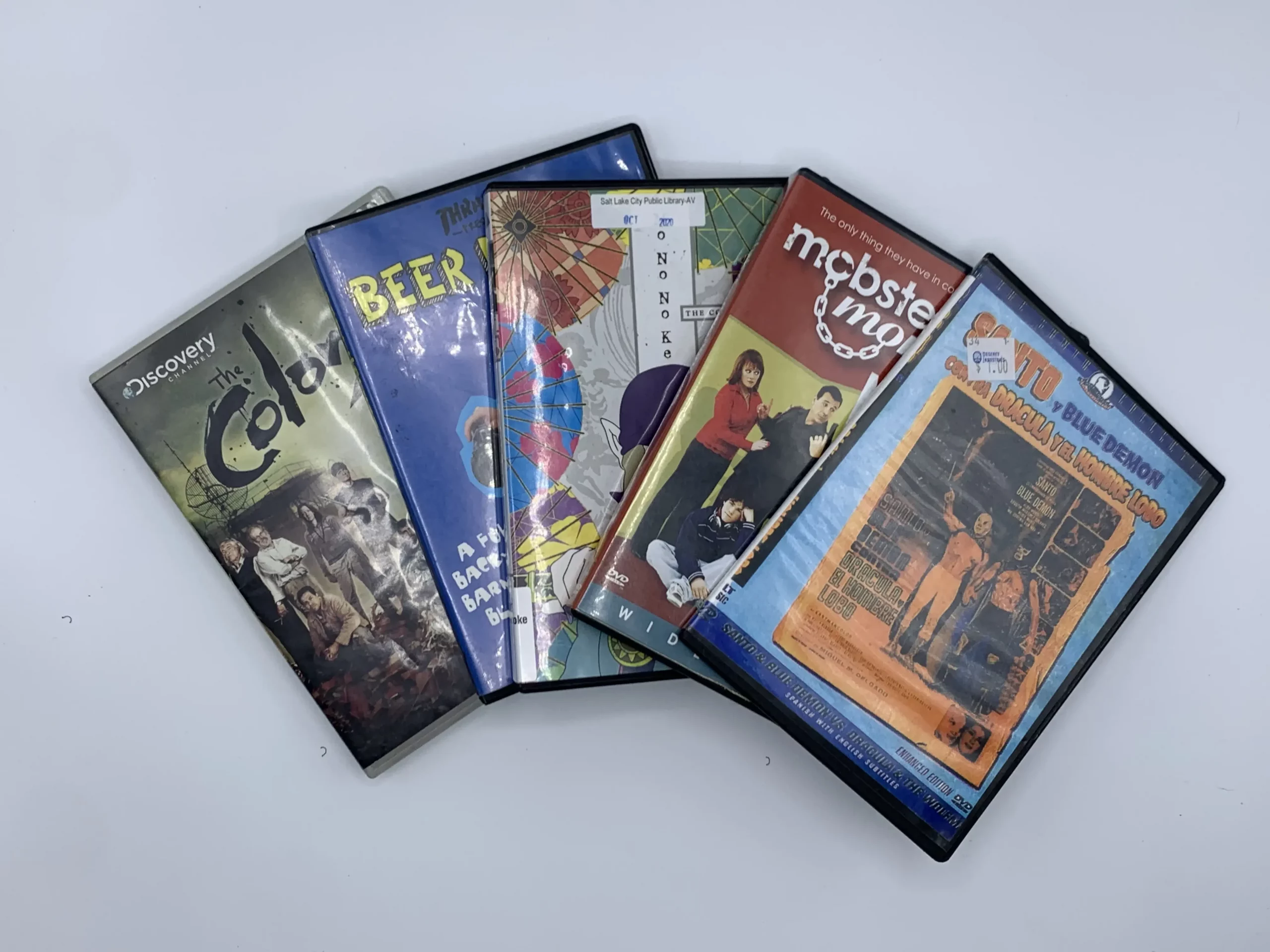 Five DVDs laid out card style