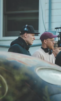 Cole Webley and Paul Myers on set for Omaha.