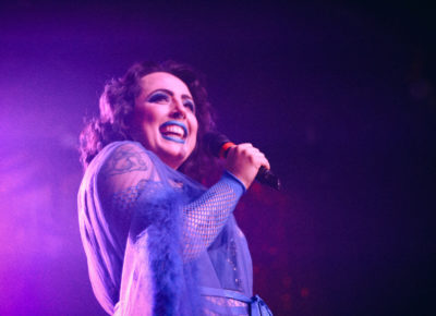 Madazon Can-Can, host for the Fetish Cabaret, preparing the audience for what’s to come.