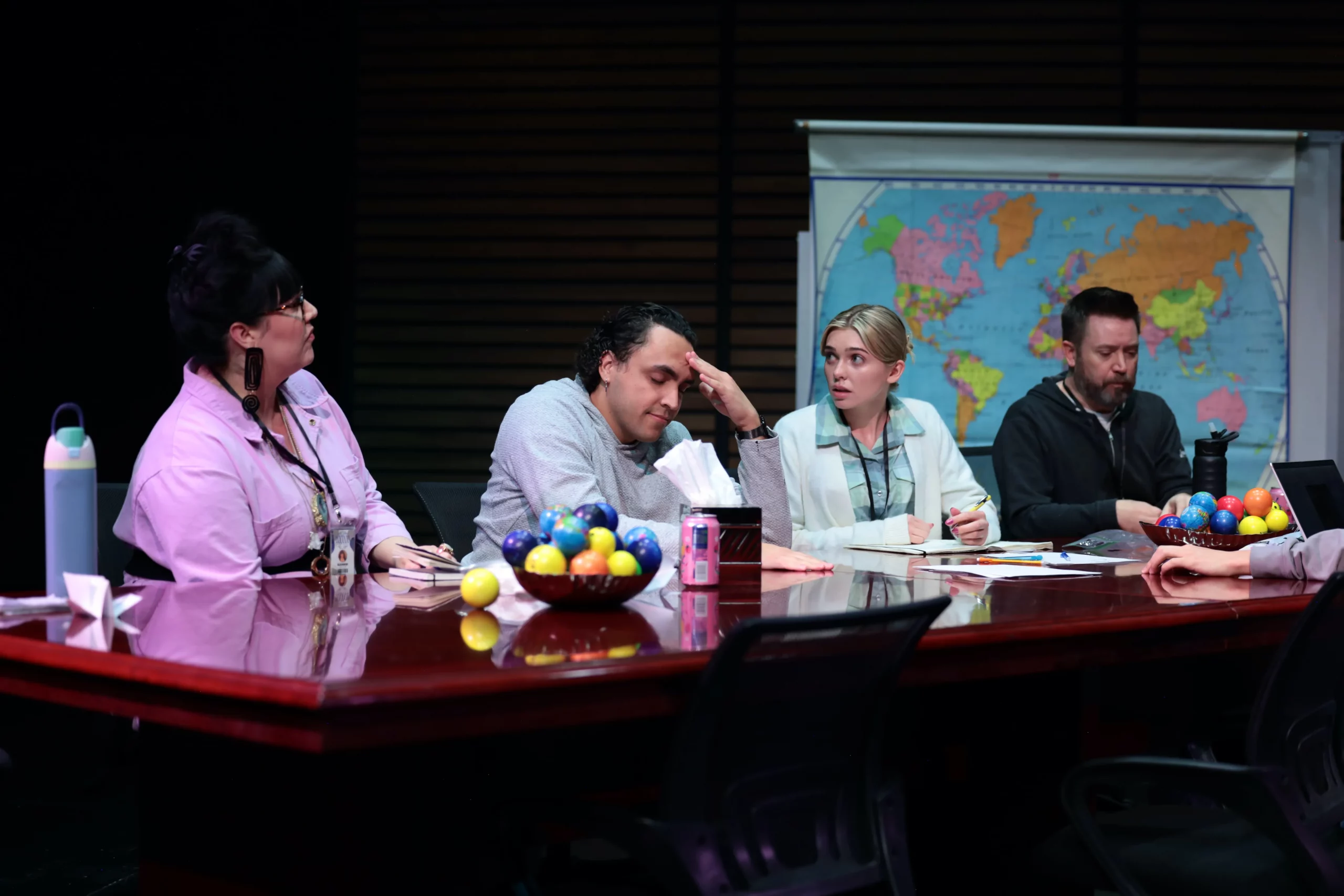 (From L-R): Olivia Custodio, Jared Kamauu, Sophia Van Nederveen and Kelly Branan appear in Voodoo Theatre Company's production of The Antipodes.
