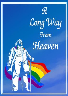 Film poster for A Long Way From Heaven shows Brigham Young standing with a rainbow flag behind him.