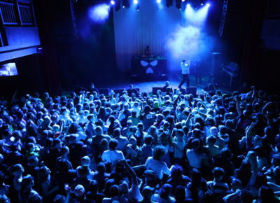 Kneecap performing for a huge crowd, playing a sold out show in Salt Lake City at The Depot. Photo: Logan Sorenson.