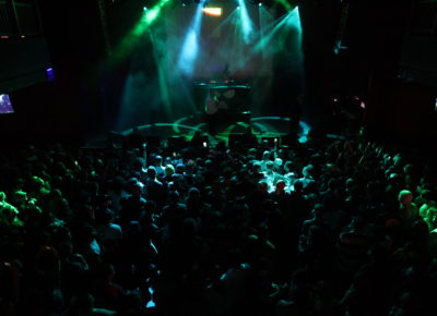 As seen from the 2nd floor balcony, Kneecap playing a sold out show in Salt Lake City at The Depot. Photo: Logan Sorenson.