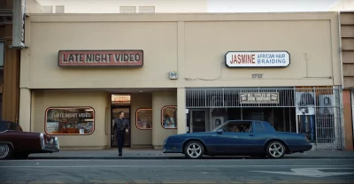 Pedro Pascal exiting the video store in Freaky Tales.