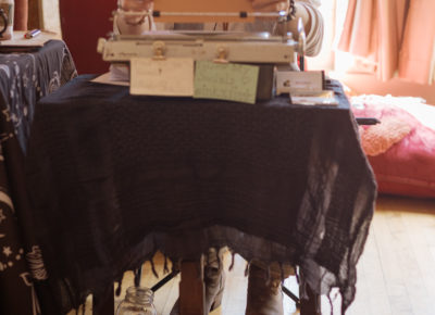 Noah Shachar of Poets for Hire prepares to type a poem. Photo: Emily Sorensen.