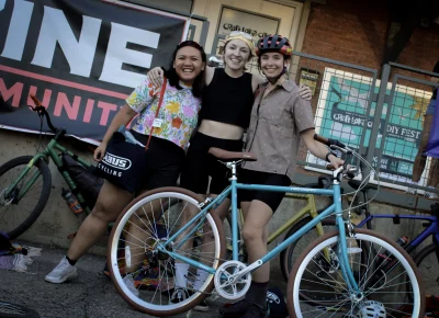 Women's division winners (L-R): 3rd: Gina Sombatsaphay, 2nd: Hannah Hendricks, 1st; Coco Cookson. Photo: India Mendoza